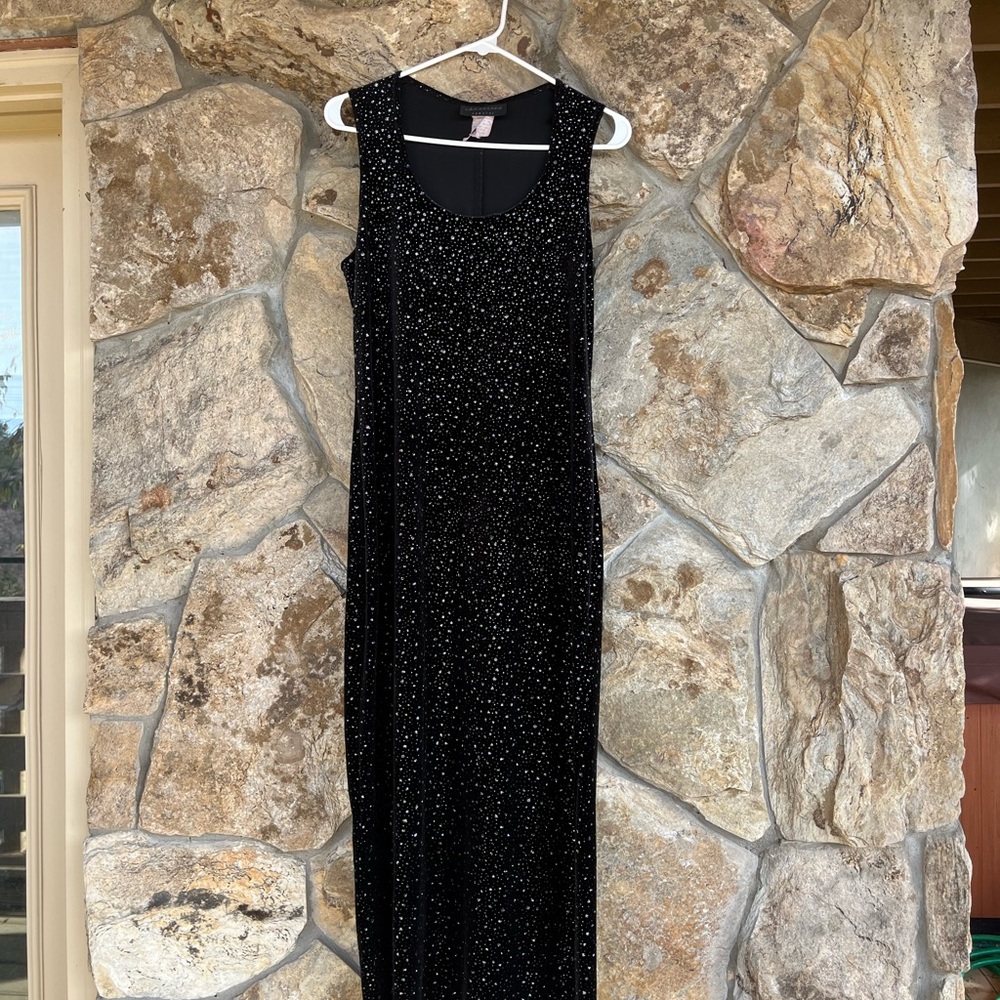 Connected Apparel Black Maxi Dress with Silver Accents